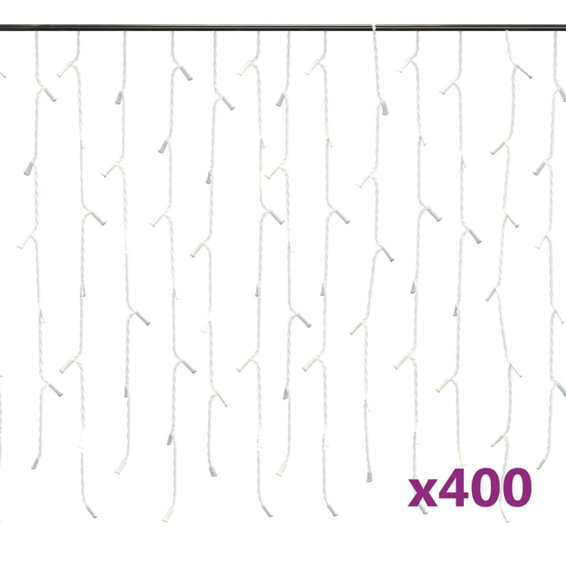 vidaXL LED Curtain Icicle Lights 10m 400 LED Cold White 8 Function