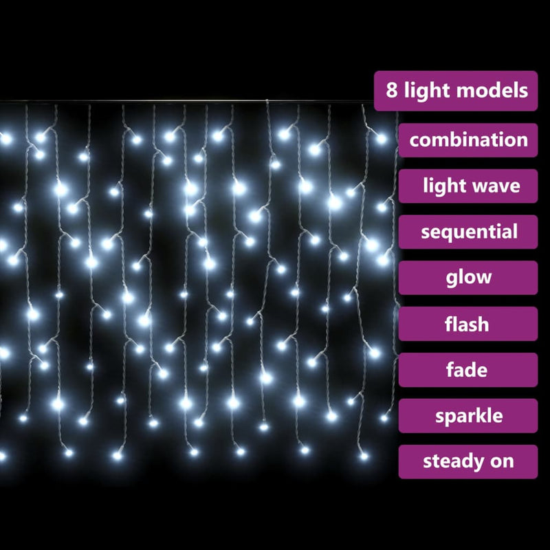 vidaXL LED Curtain Icicle Lights 10m 400 LED Cold White 8 Function