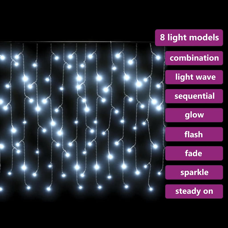 vidaXL LED Curtain Icicle Lights 10m 400 LED Cold White 8 Function