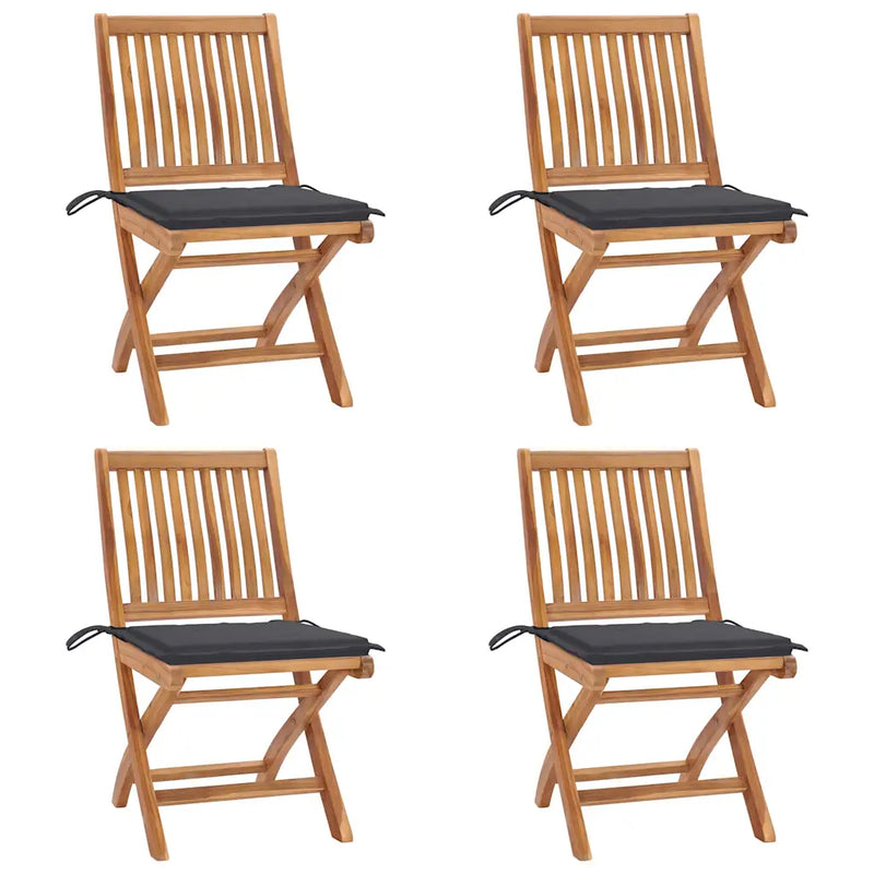 Folding Chairs with Cushions 4 pcs Solid Teak Wood