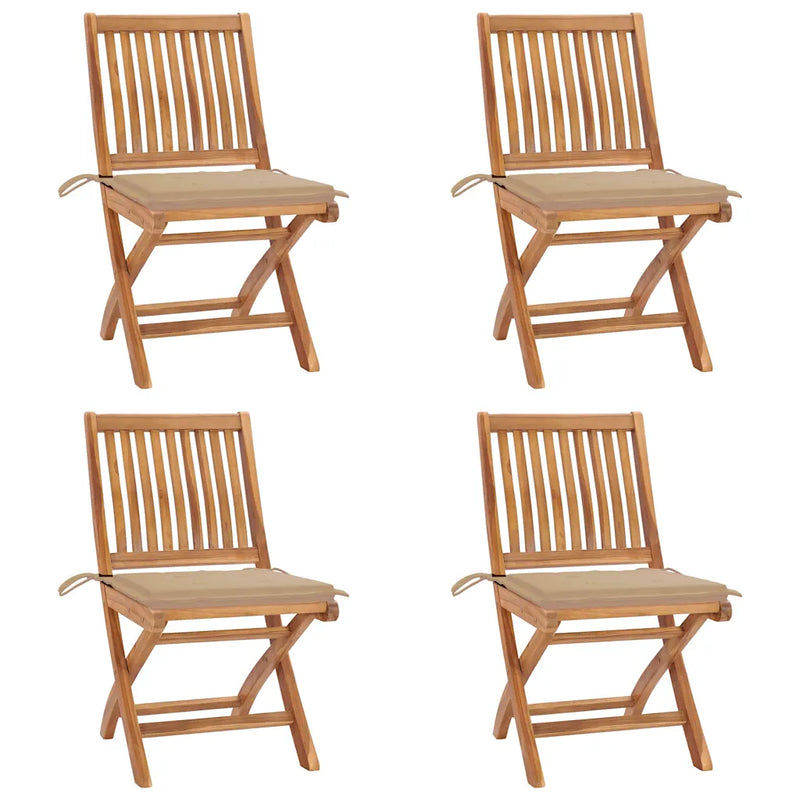 Folding Chairs with Cushions 4 pcs Solid Teak Wood
