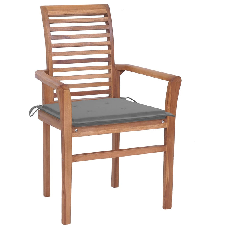 vidaXL Dining Chairs 6 pcs with Grey Cushions Solid Teak Wood