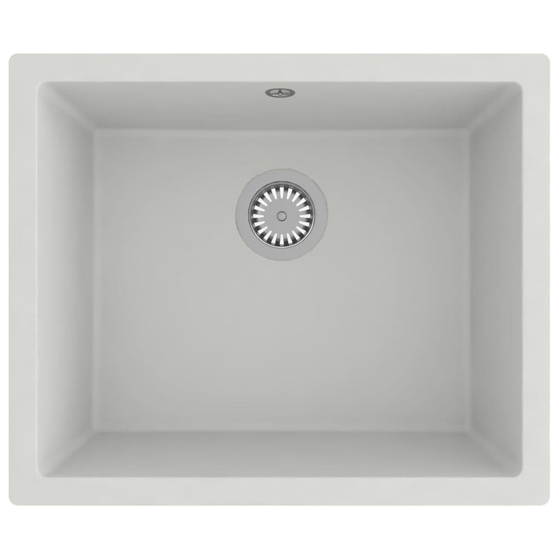 vidaXL Kitchen Sink with Overflow Hole White Granite