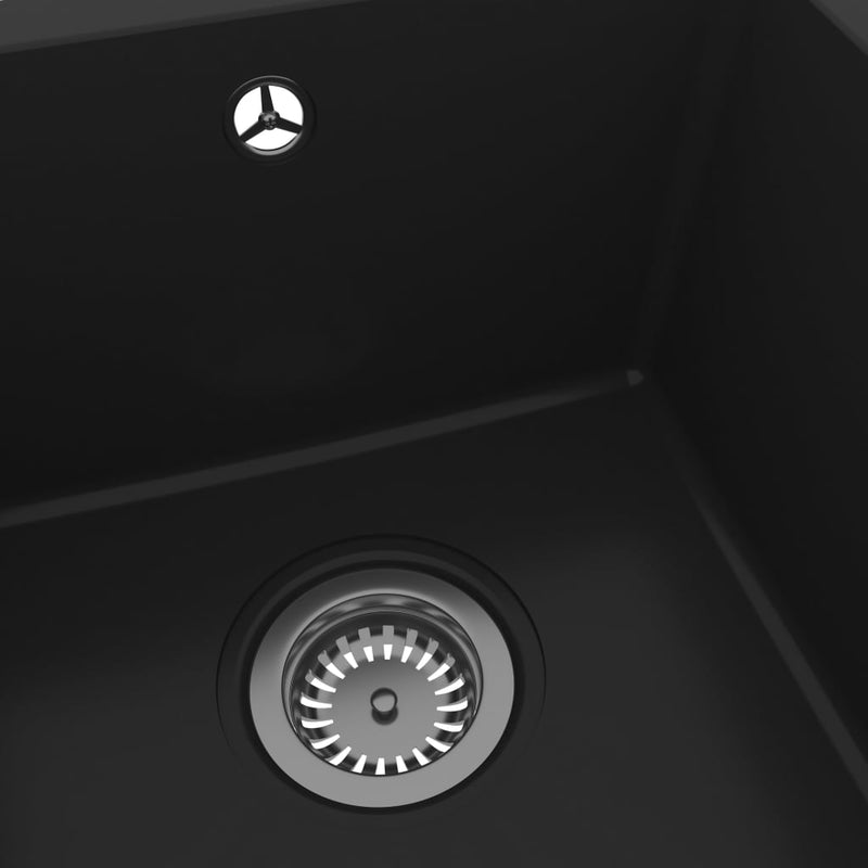 vidaXL Kitchen Sink with Overflow Hole Black Granite
