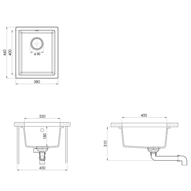 vidaXL Kitchen Sink with Overflow Hole Black Granite