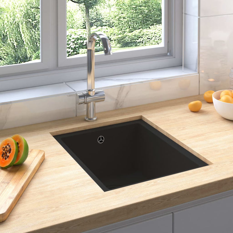vidaXL Kitchen Sink with Overflow Hole Black Granite