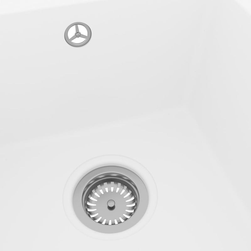 vidaXL Kitchen Sink with Overflow Hole White Granite
