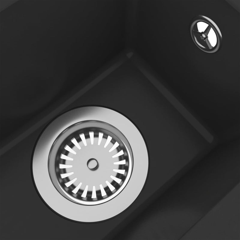 vidaXL Kitchen Sink with Overflow Hole Black Granite