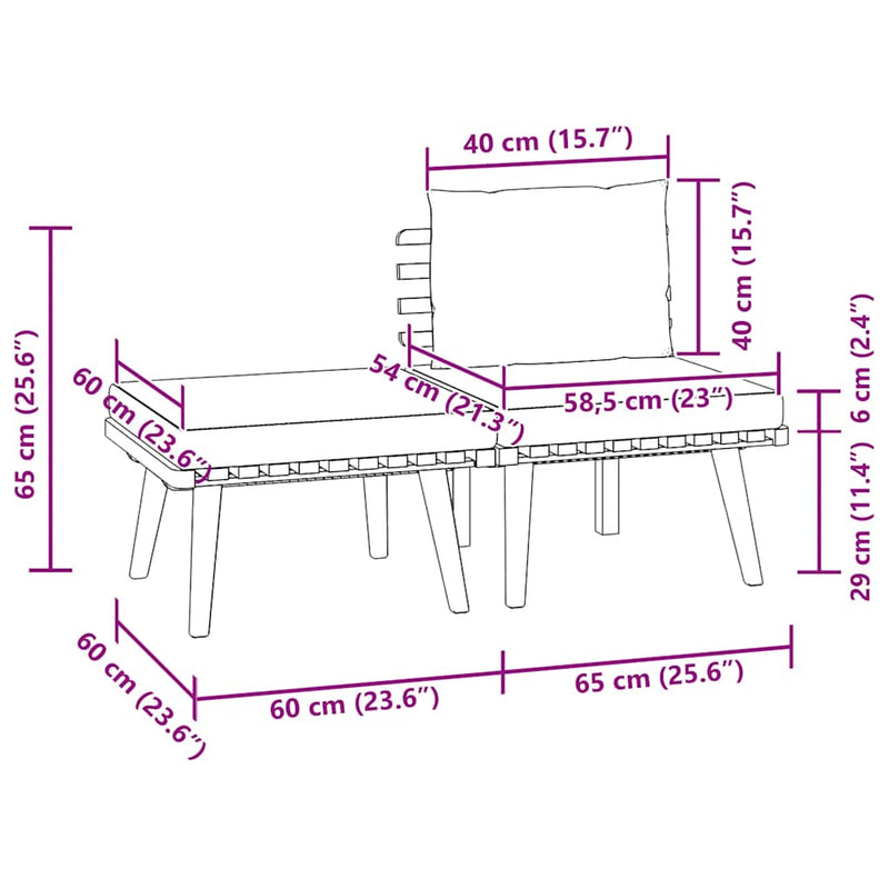 vidaXL 3 Piece Garden Lounge Set with Cushions Solid Acacia Wood