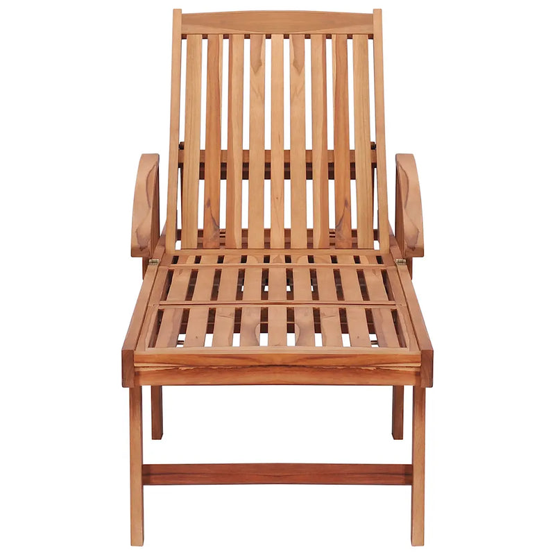 Sun Loungers 2 pcs with Grey Cushion Solid Teak Wood