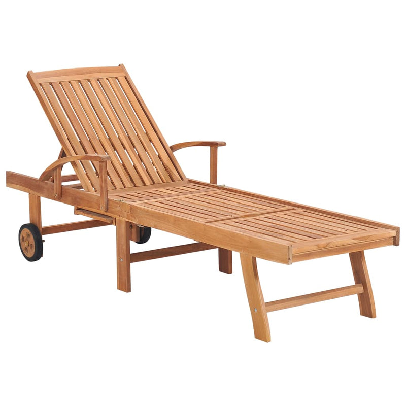 vidaXL Sun Loungers 2 pcs with Grey Cushion Solid Teak Wood