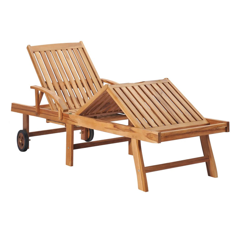 vidaXL Sun Loungers 2 pcs with Grey Cushion Solid Teak Wood