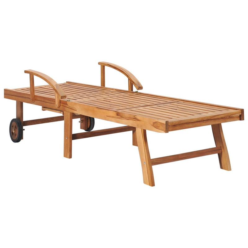 vidaXL Sun Loungers 2 pcs with Grey Cushion Solid Teak Wood