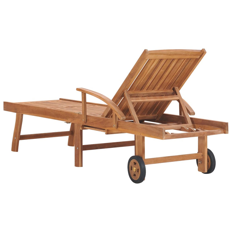 vidaXL Sun Loungers 2 pcs with Grey Cushion Solid Teak Wood