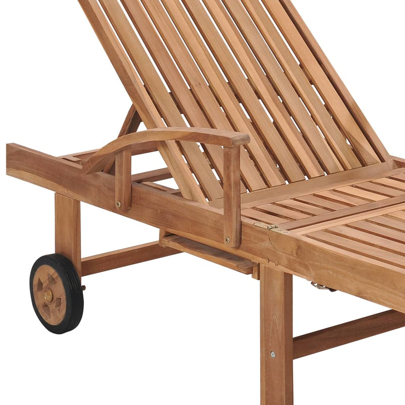 vidaXL Sun Loungers 2 pcs with Grey Cushion Solid Teak Wood