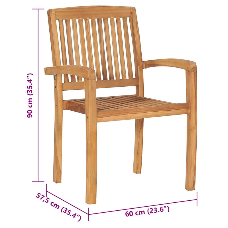 Stacking Garden Chairs with Cushions 4 pcs Solid Teak Wood