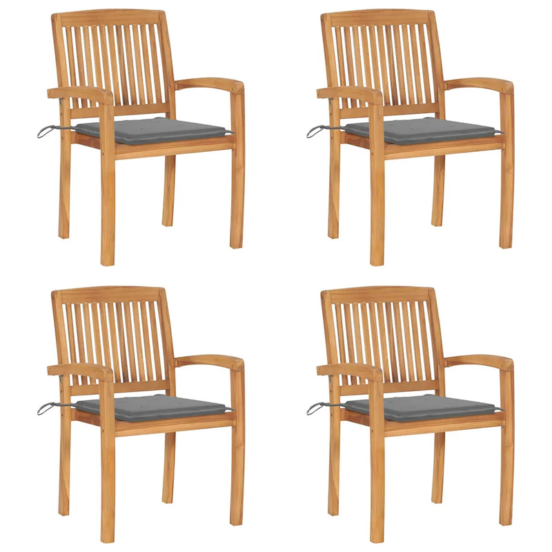 Stacking Garden Chairs with Cushions 4 pcs Solid Teak Wood