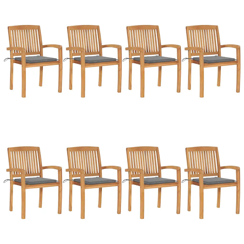 Stacking Garden Chairs with Cushions 8 pcs Solid Teak Wood