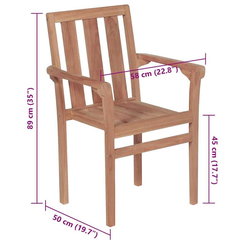 Stackable Garden Chairs with Cushions 4 pcs Solid Teak Wood