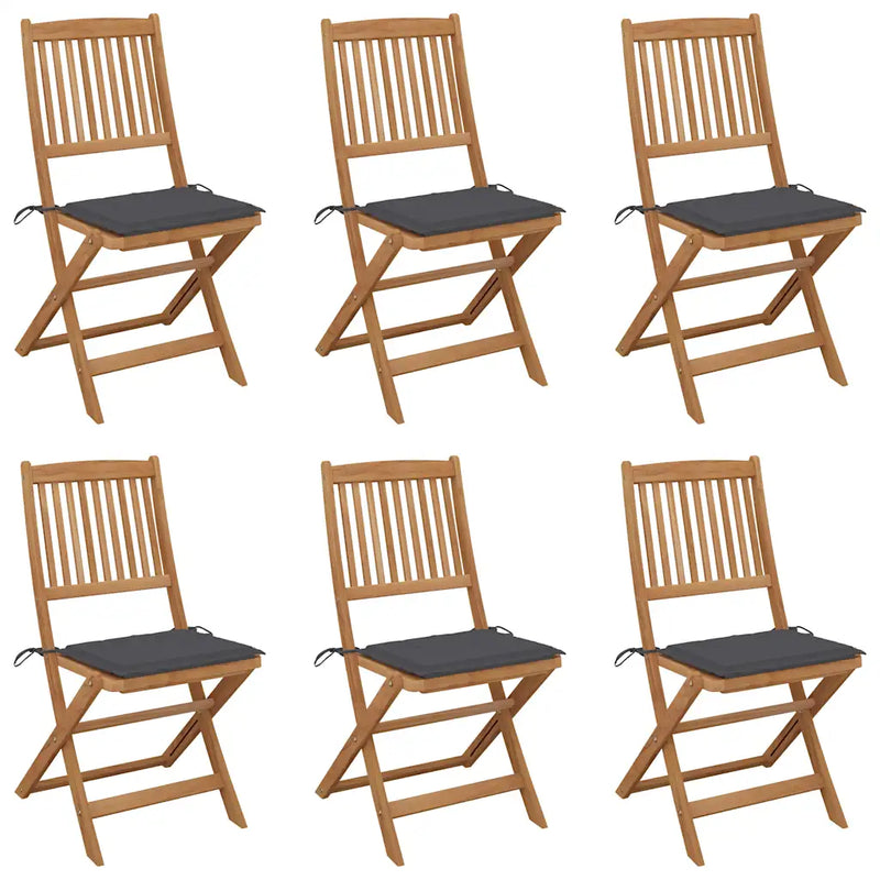 Folding Garden Chairs 6 pcs with Cushions Solid Acacia Wood