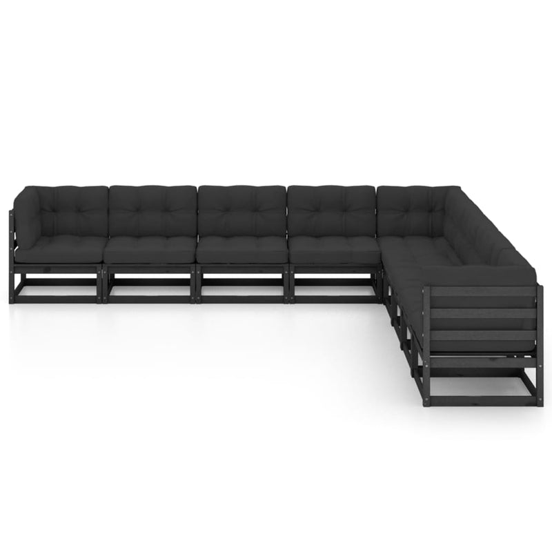 vidaXL 9 Piece Garden Lounge Set with Cushions Black Solid Pinewood