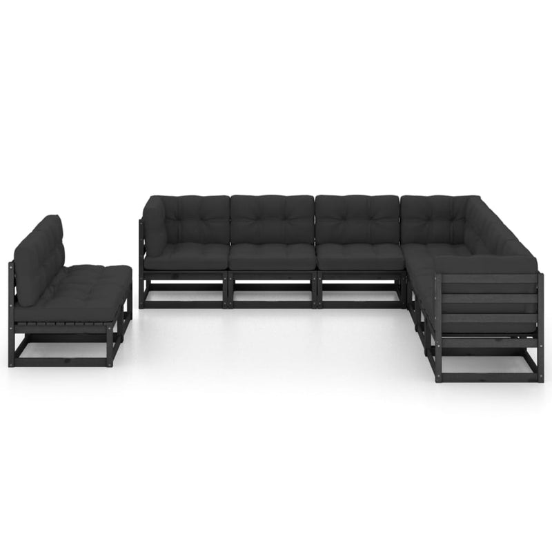 vidaXL 9 Piece Garden Lounge Set with Cushions Black Solid Pinewood