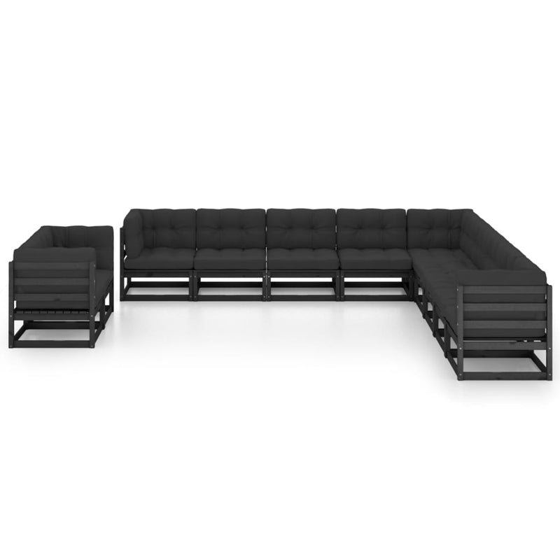 vidaXL 11 Piece Garden Lounge Set with Cushions Black Solid Pinewood