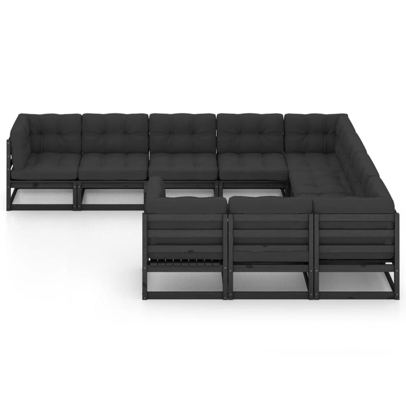 vidaXL 10 Piece Garden Lounge Set with Cushions Black Solid Pinewood
