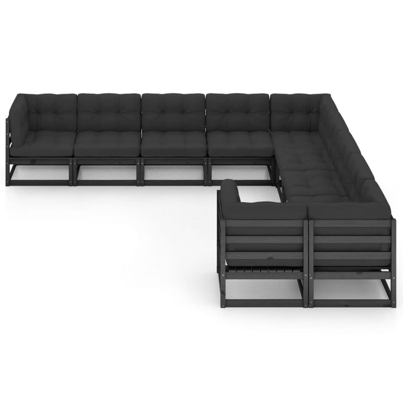 vidaXL 10 Piece Garden Lounge Set with Cushions Black Solid Pinewood