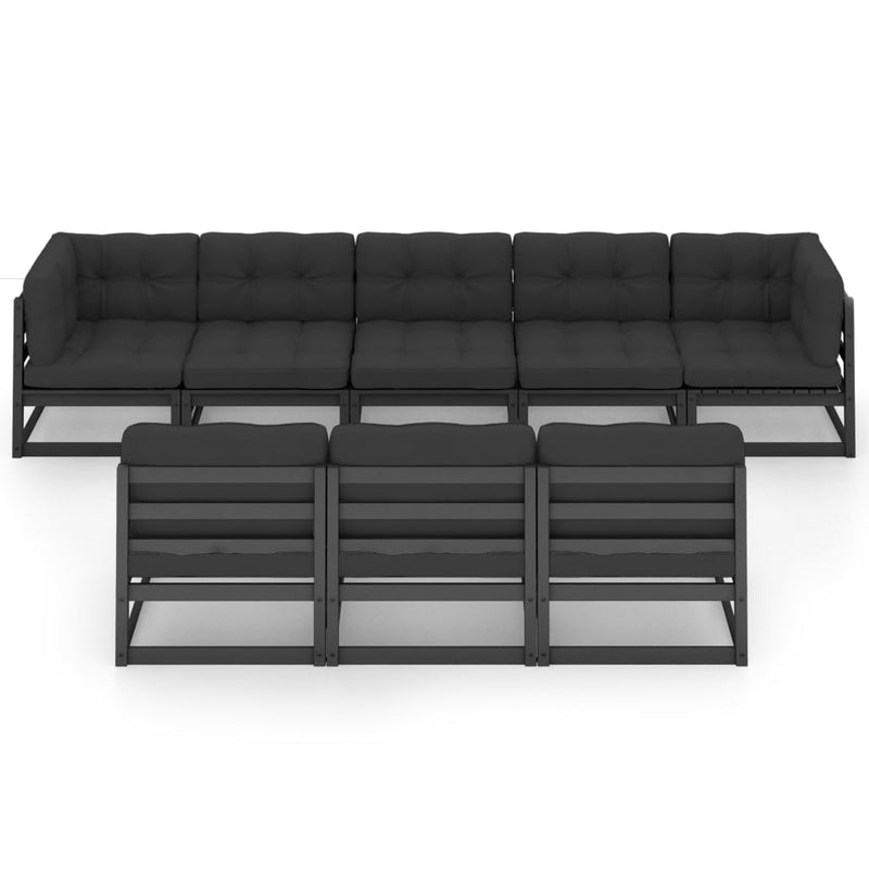 vidaXL 8 Piece Garden Lounge Set with Cushions Black Solid Pinewood