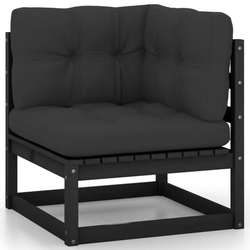 vidaXL 8 Piece Garden Lounge Set with Cushions Black Solid Pinewood