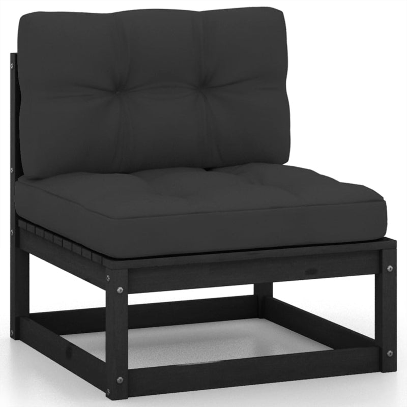 vidaXL 8 Piece Garden Lounge Set with Cushions Black Solid Pinewood