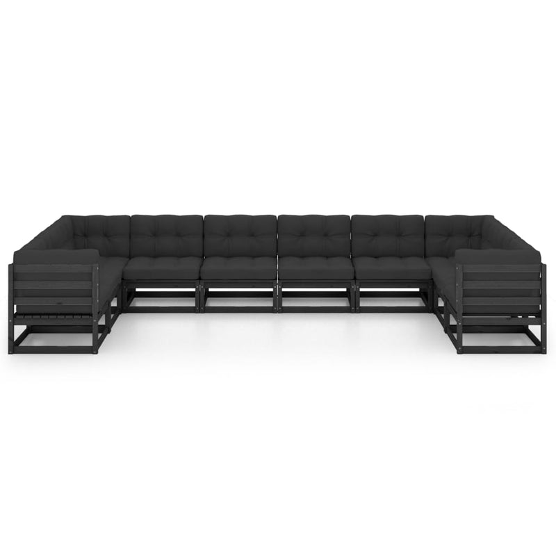 vidaXL 10 Piece Garden Lounge Set with Cushions Black Solid Pinewood