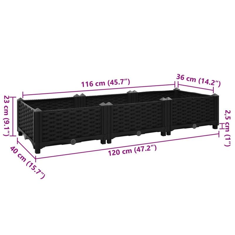 vidaXL Raised Bed 120x40x23 cm Polypropylene
