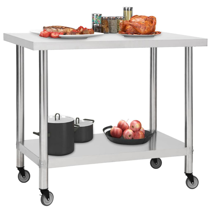 vidaXL Kitchen Work Table with Wheels 80x60x85 cm Stainless Steel