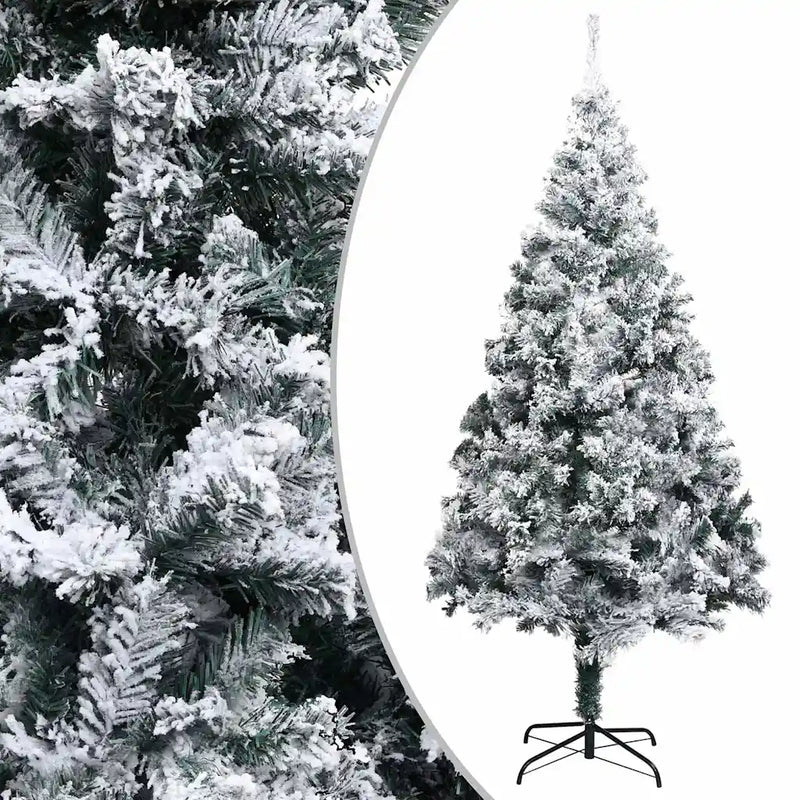 Artificial Pre-lit Christmas Tree with Flocked Snow Green 300 cm PVC
