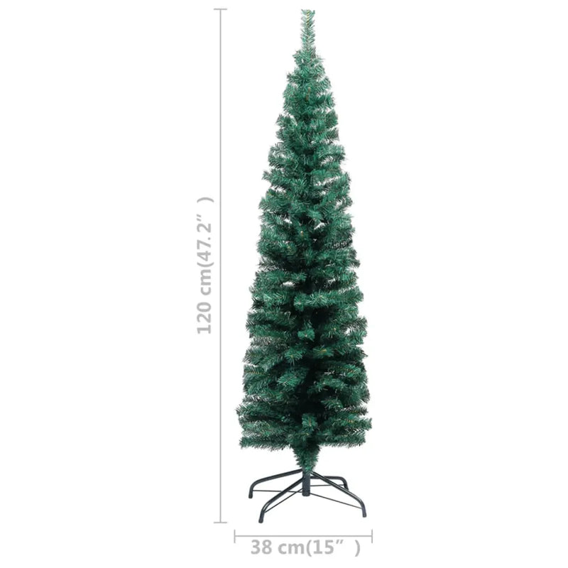 Slim Artificial Pre-lit Christmas Tree with Stand Green 120 cm PVC