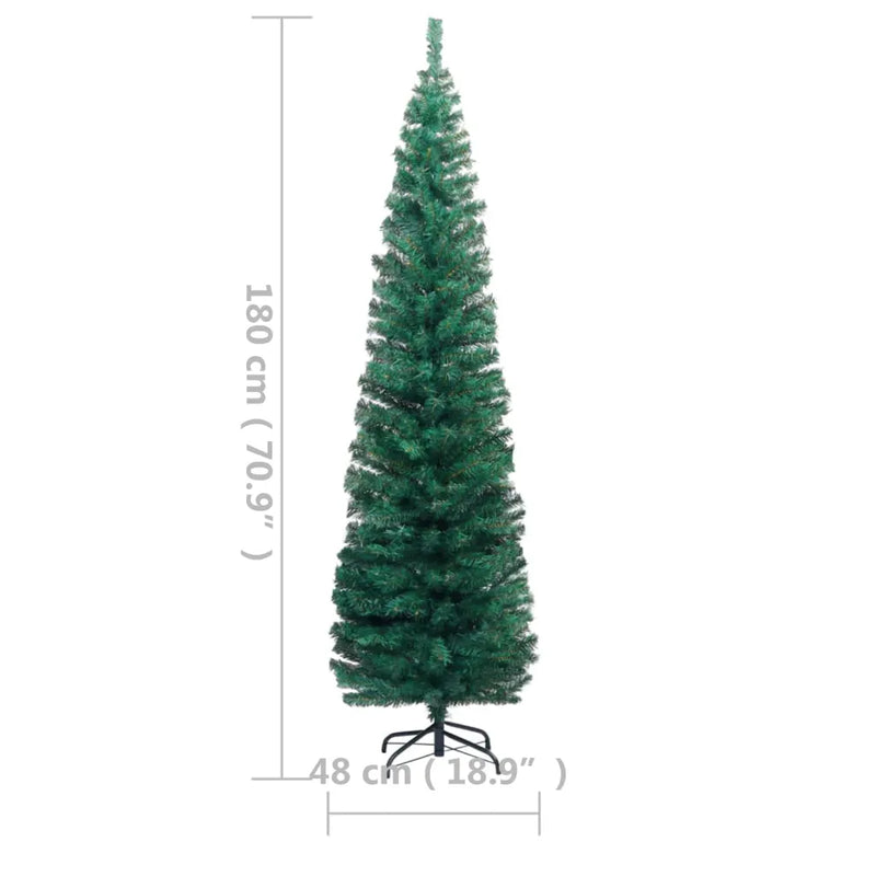 Slim Artificial Pre-lit Christmas Tree with Stand Green 180 cm PVC