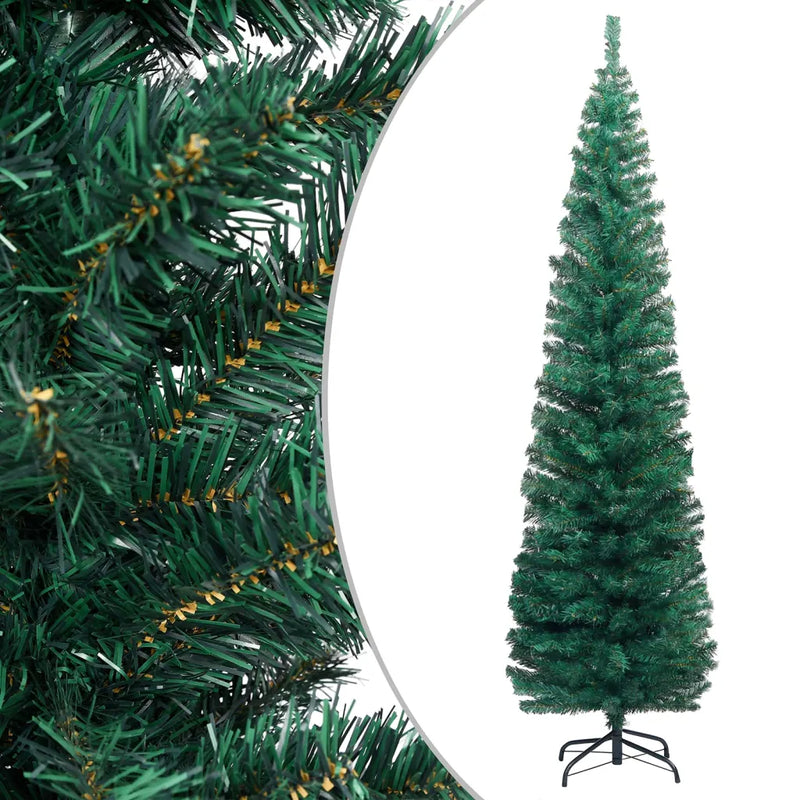 Slim Artificial Pre-lit Christmas Tree with Stand Green 210 cm PVC
