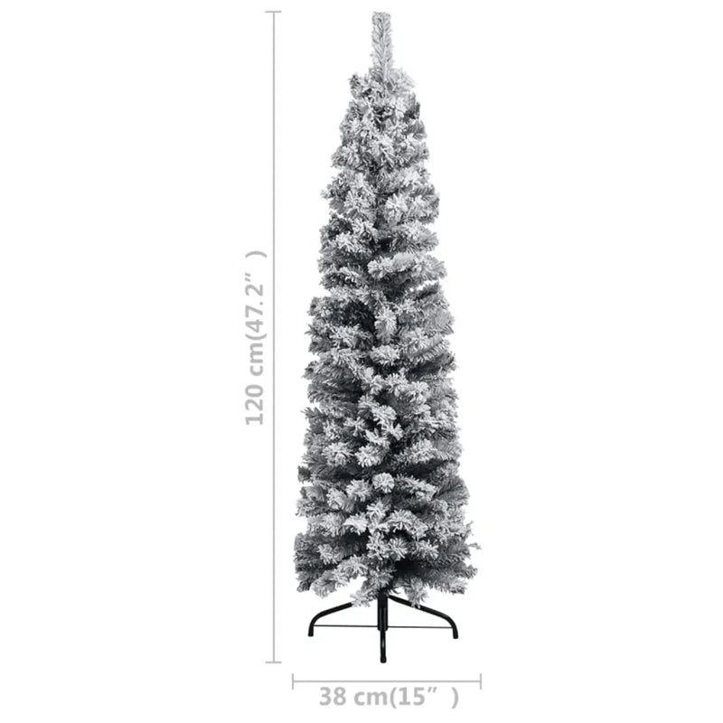 Slim Pre-lit Christmas Tree with Flocked Snow Green 120 cm PVC
