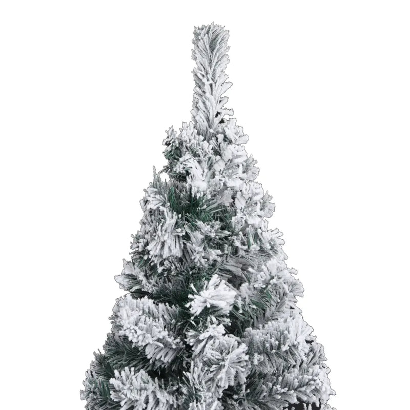Slim Pre-lit Christmas Tree with Flocked Snow Green 150 cm PVC