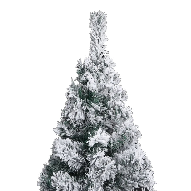 Slim Pre-lit Christmas Tree with Flocked Snow Green 180 cm PVC