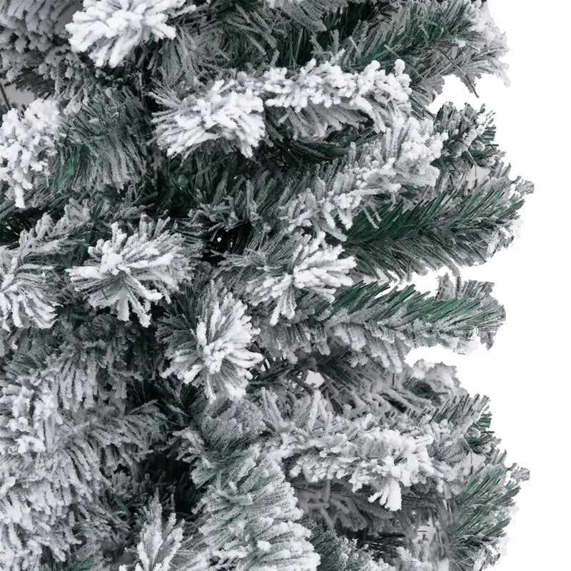 Slim Pre-lit Christmas Tree with Flocked Snow Green 180 cm PVC