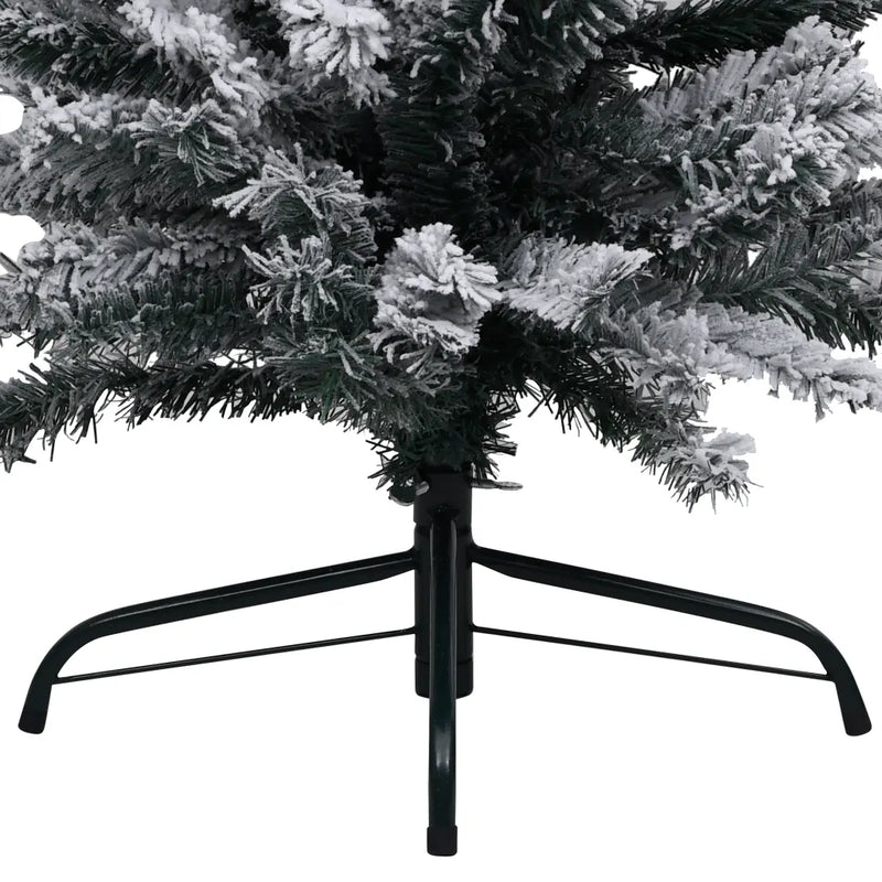 Slim Pre-lit Christmas Tree with Flocked Snow Green 180 cm PVC