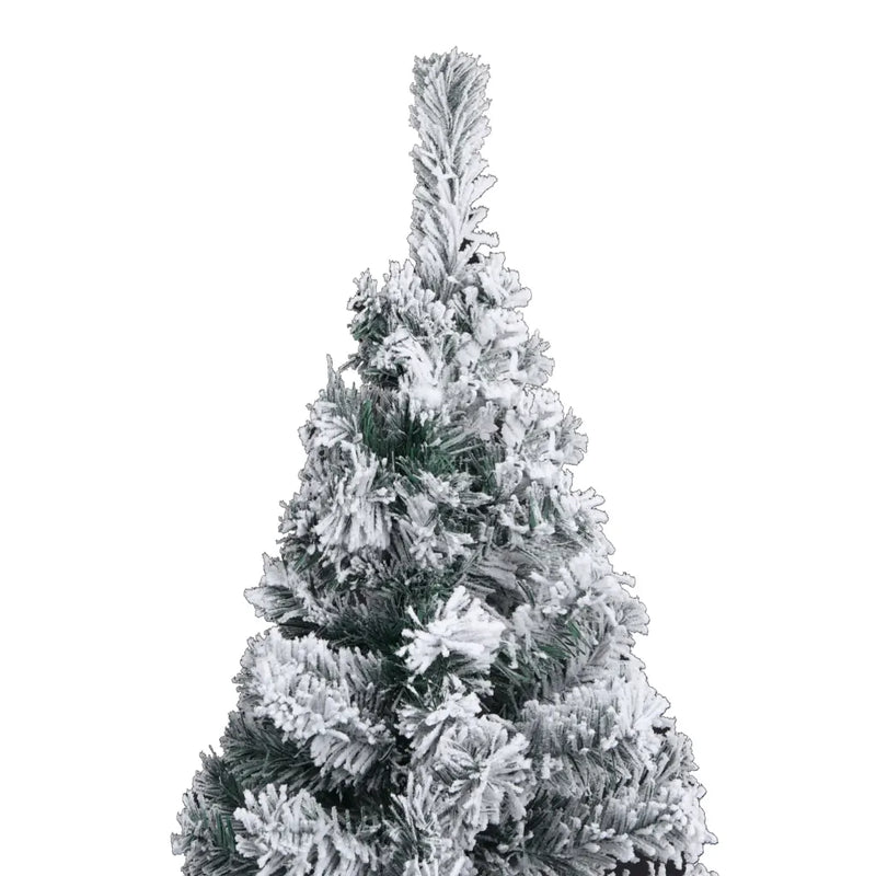 Slim Pre-lit Christmas Tree with Flocked Snow Green 210 cm PVC