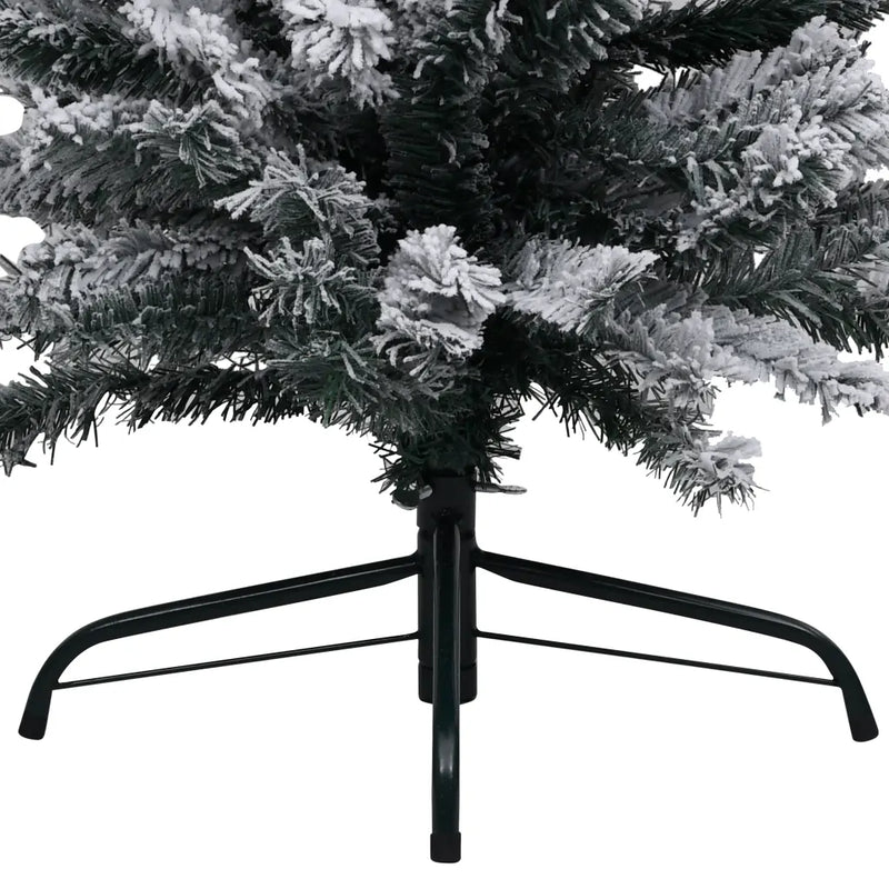 Slim Pre-lit Christmas Tree with Flocked Snow Green 240 cm PVC