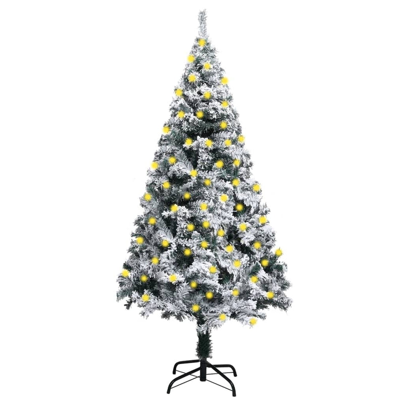 vidaXL Artificial Pre-lit Christmas Tree with Flocked Snow Green 180 cm