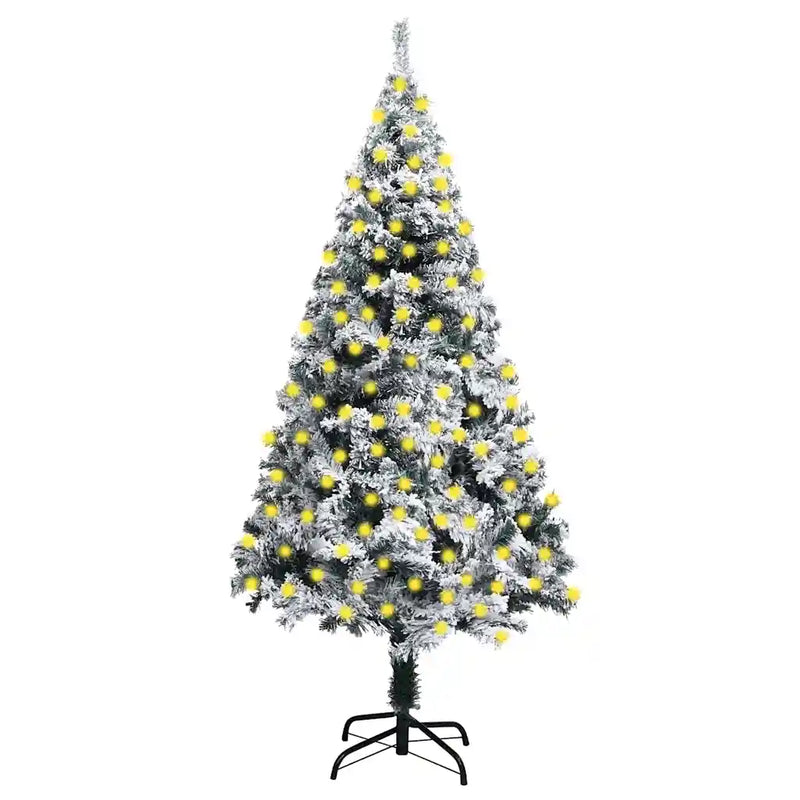 Artificial Pre-lit Christmas Tree with Flocked Snow Green 210cm