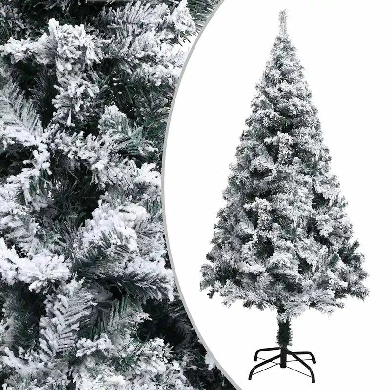 Artificial Pre-lit Christmas Tree with Flocked Snow Green 210cm