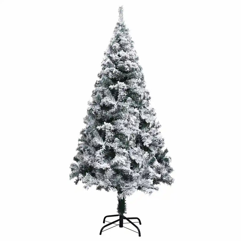 Artificial Pre-lit Christmas Tree with Flocked Snow Green 210cm
